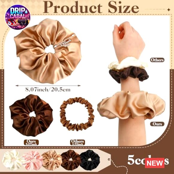 Jumbo Satin Silk Scrunchies Set Oversized Hair Ties For Thick Hair - Picture 3 of 7